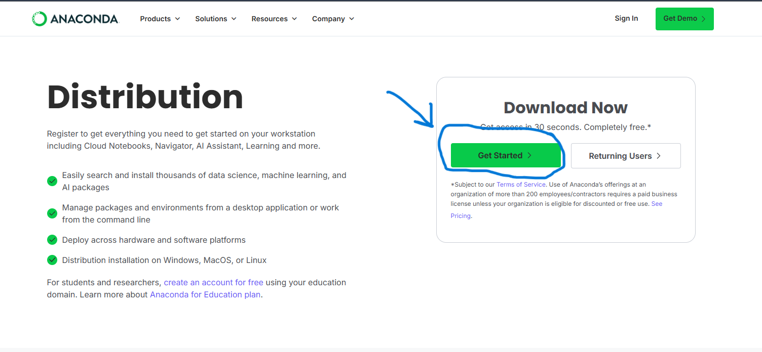 Anaconda Website Download Page