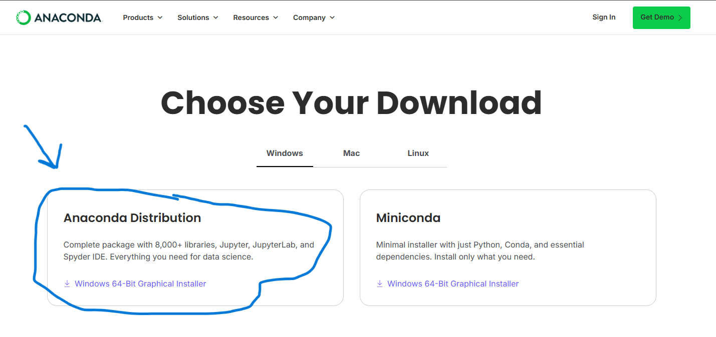 Anaconda Download Selection